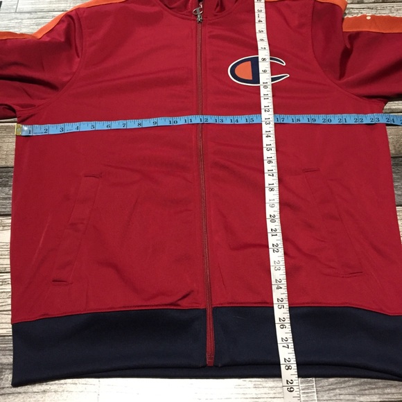 Champion Track Jacket Men’s L Red Orange Big C Full Zip Pockets - Picture 2 of 8